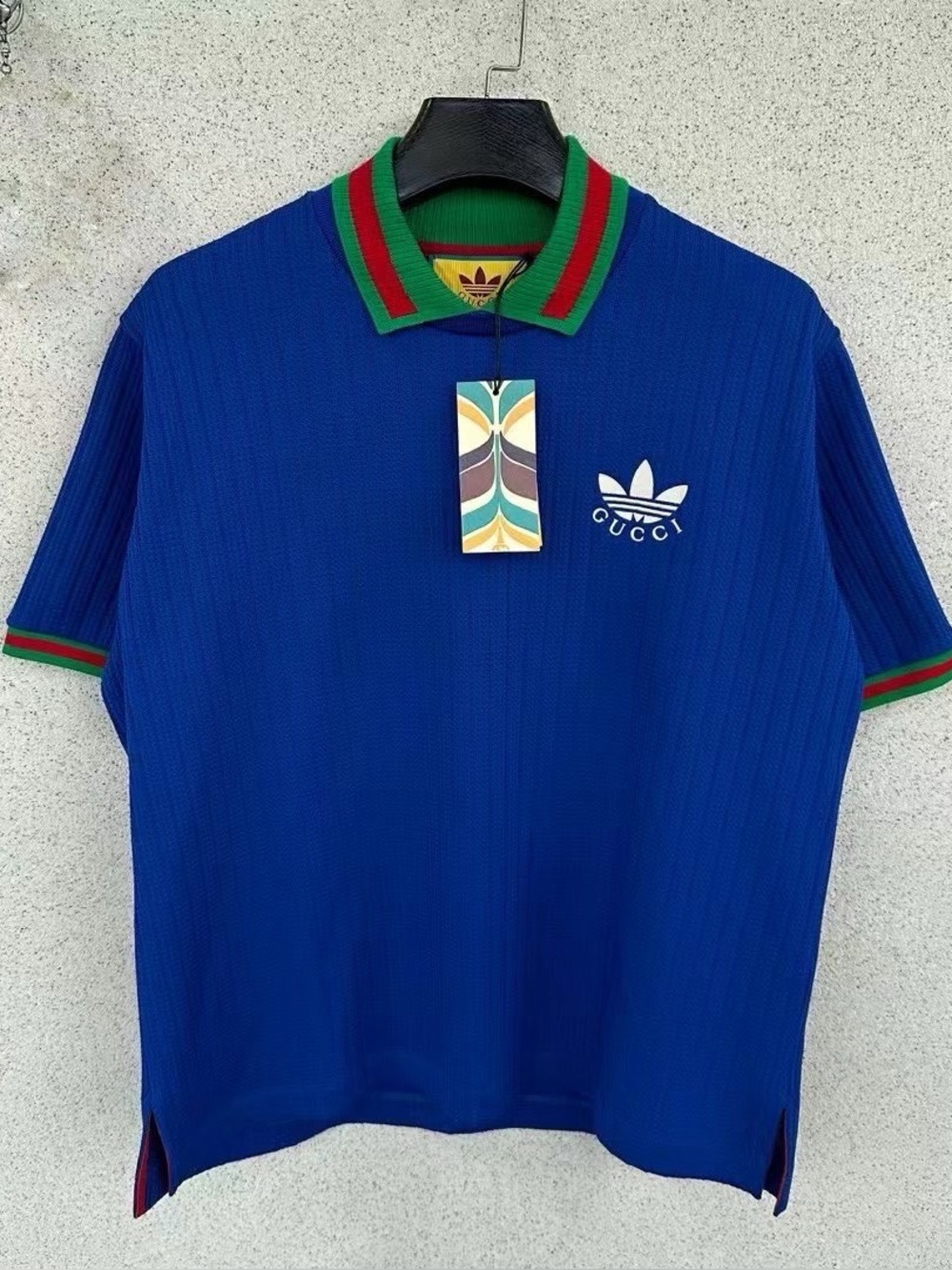 Gucci x Adidas Polyester Polo Shirt Cobalt Blue